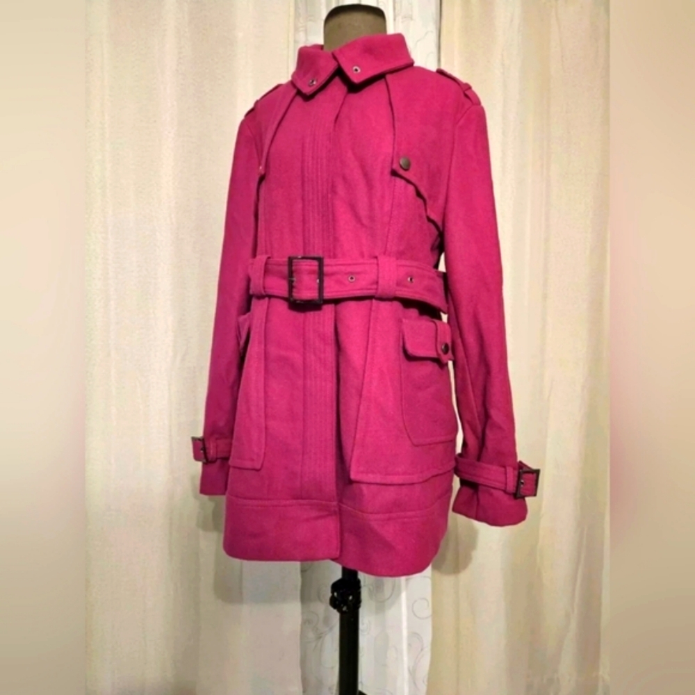 Green With Envy Wool Blend Classic Barbie Pink Warm Quiet Luxury Pea Coat XL
